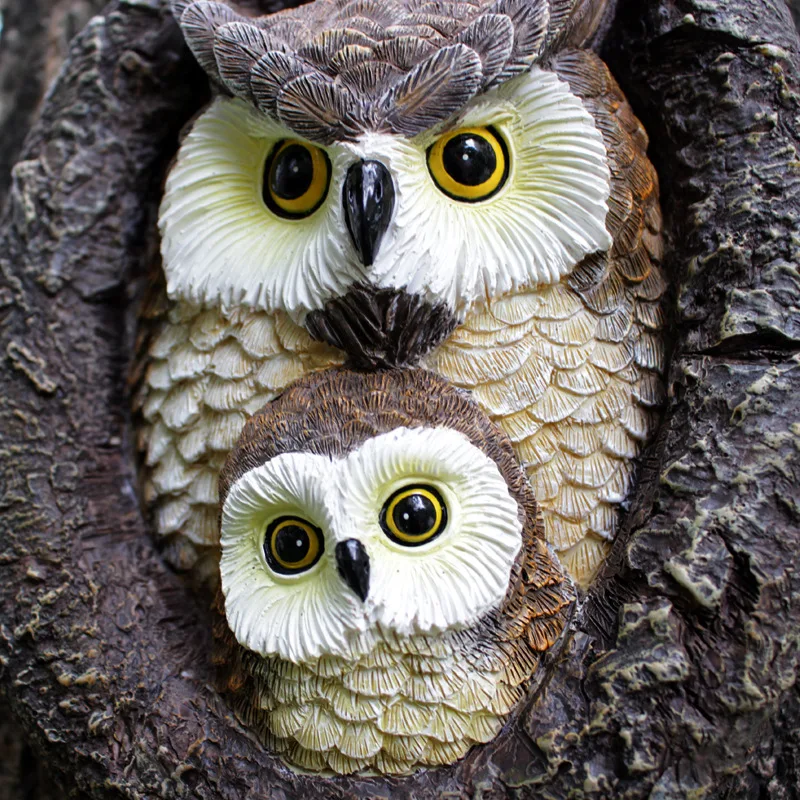 

Owl Resin Bird Figurines Tree Decor Simulated Tree Hanging Resin Feeding Bird Statue Outdoor Garden Animal Ornaments