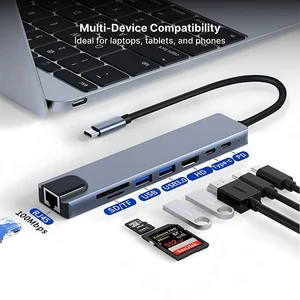 8 IN1 USB C HUB 3.0 Tipo C Splitter 4K Estación de acoplamiento Adaptador portátil PD SD TF para MacBook Air M1 iPad Pro RJ45 HDMI Compatible 6 mejores ventas HP Stream 14 - №2