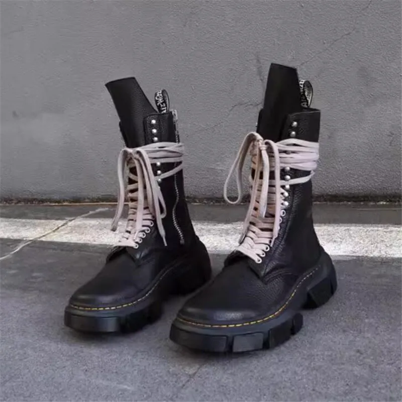 High Top Man Black Designer Boot waterproof Men Chunky Heel Platform Boots