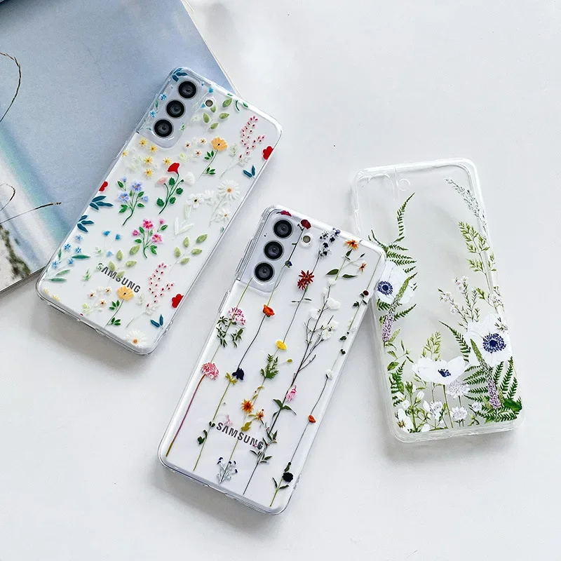 Cute Flower Painted Phone Case for Samsung S24 S22 S21 S20 FE Ultra Clear Silicone Cases for Samsung Galaxy S23 Plus Ultra Shell