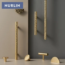 Nurlin Solid Brass Hammer Pattern Cabinet Handle Handmade Knocking Pattern Round Half Round Long T-shaped Multiple Size