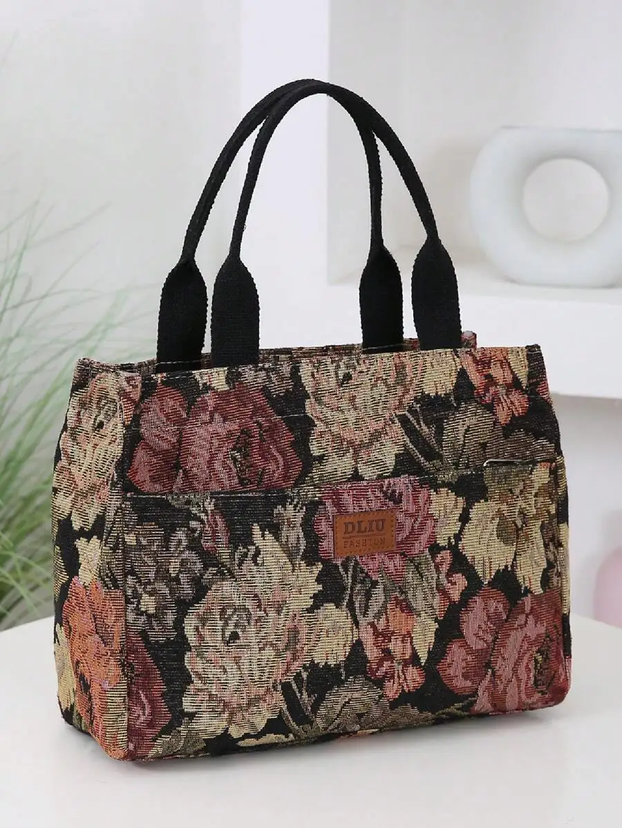 DLIU New Thick Knitted Jacquard Fabric Handbag, Tote Bag, Portable Shopping Bag For Work, Storage Bag For Shopping And Outings,