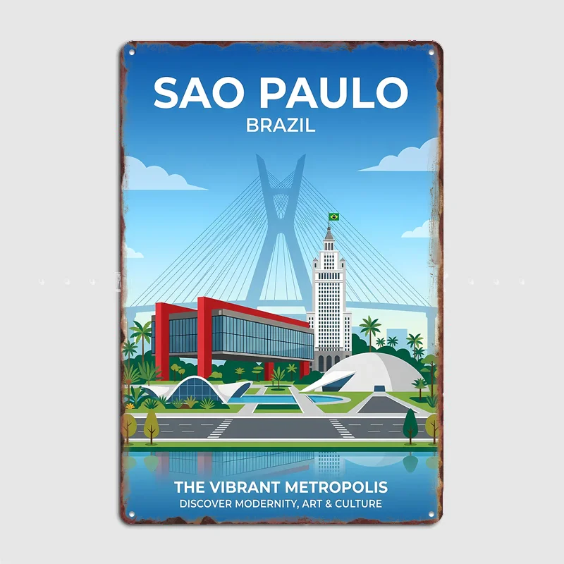 Sao Paulo Brazil Cityscape Travel Scenery Posters Retro Garage Club Bar Indoor Wall Vintage Poster Room Decoration Home Decor