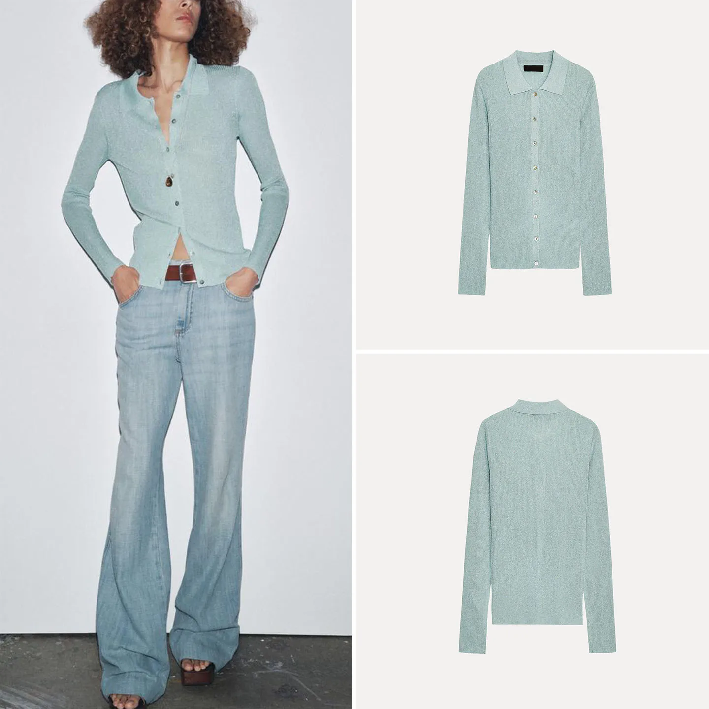 

Faionable Knitted Metal Colored Women'swear Autumn 2025 Z Slim Fit Long Sve Ne Pure Color Commute Sle