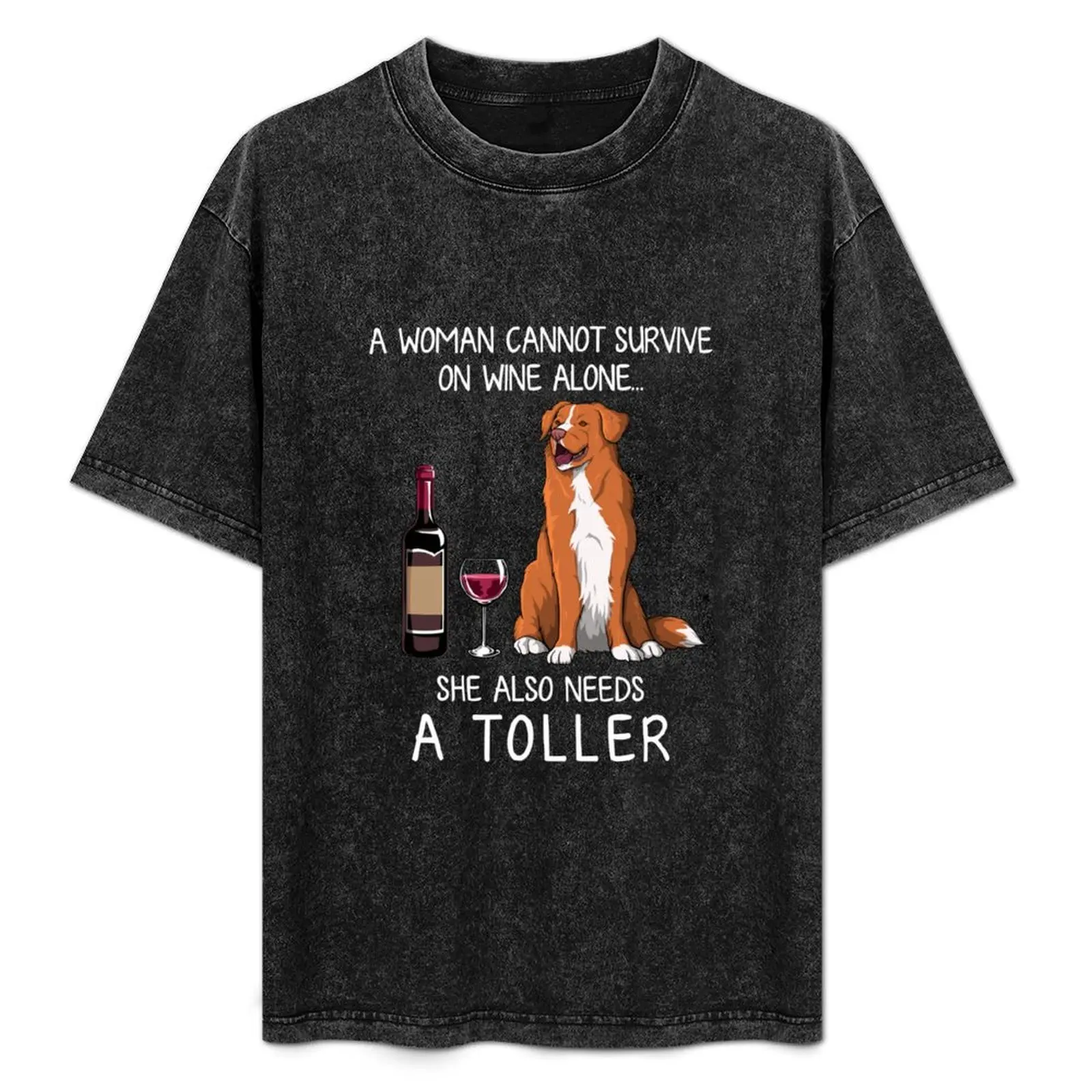 

Toller and wine Funny dog T-Shirt Work Short Sleeve Cotton Top
