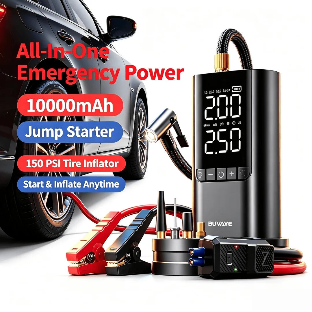 NEW 10000mAh Jump Starter 12V Car Battery Starter with 150PSI Air Compressor Tire Inflator Portable Jump Box for Vehicle Tire