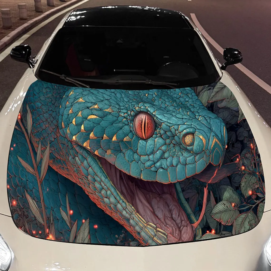 

Terrifying and ferocious green python Car Hood Vinyl Stickers Car Surface Protection Decal Car Decoration Cover Vinyl Wraps Wate