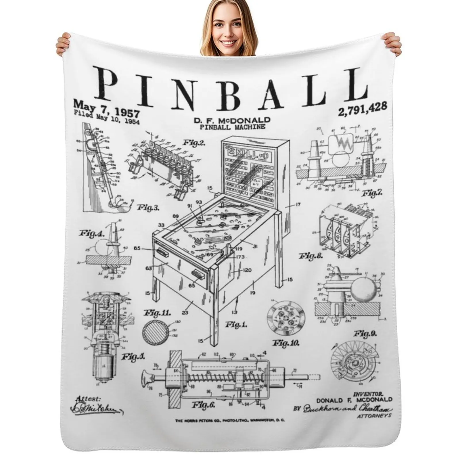 Pinball Arcade Gaming Machine Vintage Gamer Patent Print Throw Blanket Decorative Beds Cute Plaid Plush Blankets