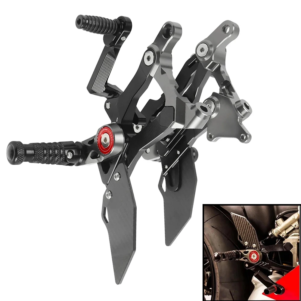 

Motorcycle Carbon Fiber CNC Footpeg Kit Rearsets Footrest Rear Set For Ducati PANIGALE V4S V4 V4R V4 Streetfighter V4 2018-2023