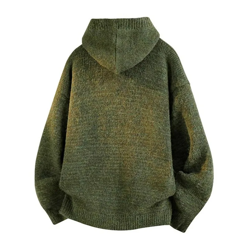KIDWHXR Kapuzenpullover für Herren, Herbst, locker geschnitten, einfarbig, einreihig, gestrickter Mantel, einfacher Langarm-Cardigan mit Taschen, lässiger Herrenpullover. – Detail 7