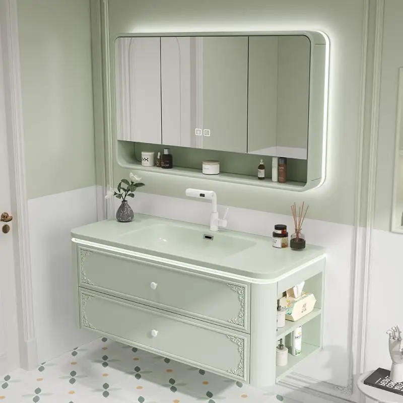 

Скандинавский резной умывальник, шкаф для ванной комнаты, керамическая встроенная комбинация шкафа