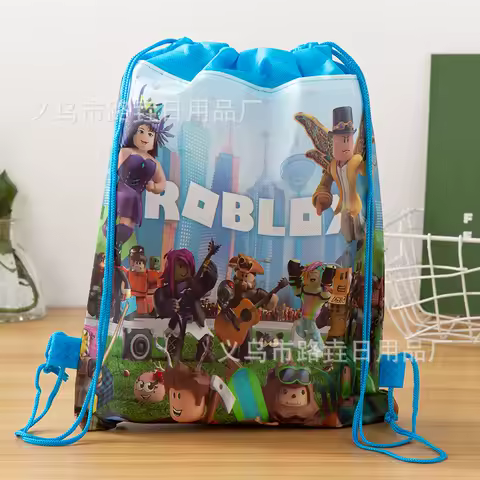Roblox Non woven Bundle Pocket Roblox Drawstring Backpack Lego Children's Storage Bag Swimming Bag