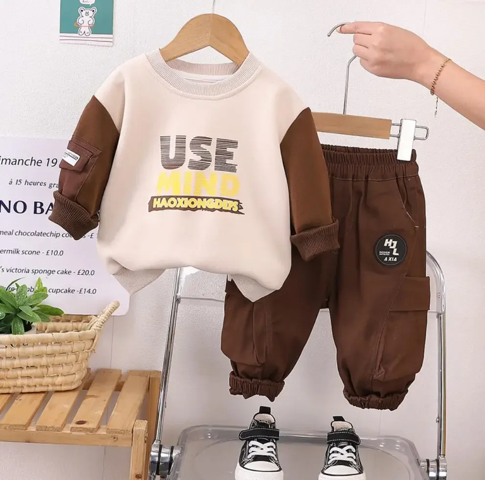 Spring Autumn Designer Baby Boys Clothes 1 To 2 Years Cartoon Turn-down Collar Long Sleeve T-shirts Pants Kids Infant Outfit Set