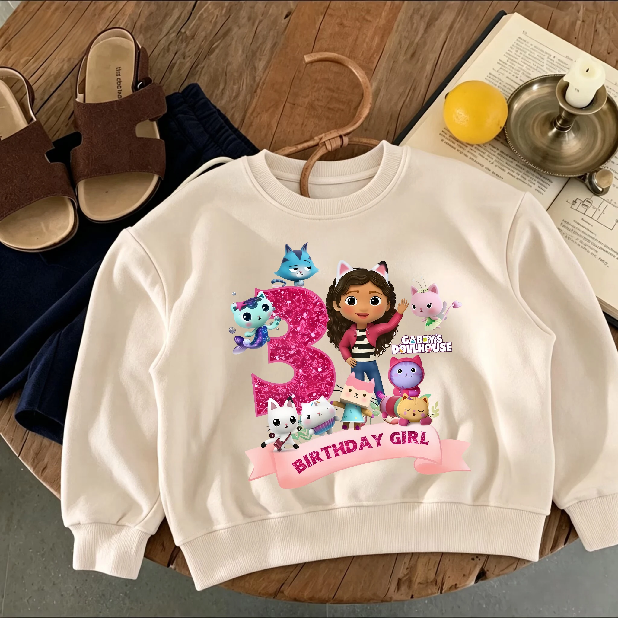 2026 Autumn Hot Sale Gabby Girl Cartoon Dollhouse Children's Casual Round Neck Sweatshirt Fashion Printed Clothing Cute Top