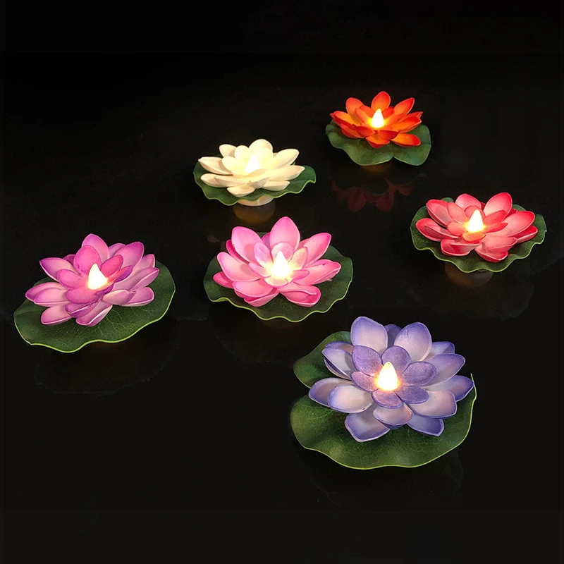 1PC Künstliche Schwimmende Lotus Nachtlicht 10cm Blume Lotus Lampe Wasserdichte Lichter Weihnachten Garten Pool Teich Brunnen Dekoration – Detail 8