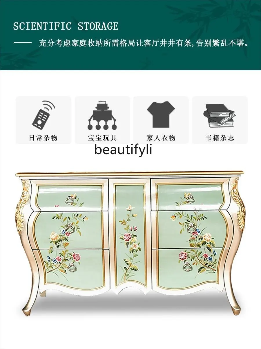 American Light Luxury Entrance Cabinet Hallway Entrance Partition Solid Wood Painted Locker Curio Cabinet