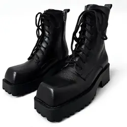 British Style Square Head Thick-soled Tooling High-top Knight Cigarette Tube Men's Boots