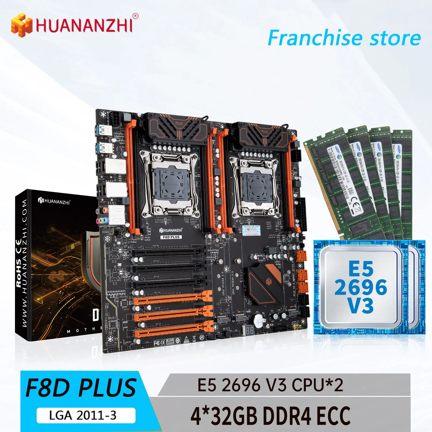 

HUANANZHI-placa base X99 F8D PLUS LGA 2011-3 XEON X99 con Intel E5 2696 V3 * 2 con 4x32G DDR4 RECC, kit combinado de memoria