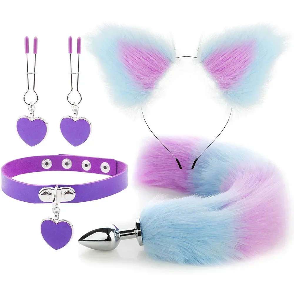 Anal Sex Toys Fox Tail Butt Plug Sexy Plush Cat Ear Headband with Bells Necklace Set Massage Sex Toys for Women Couples Cosplay - Image 3