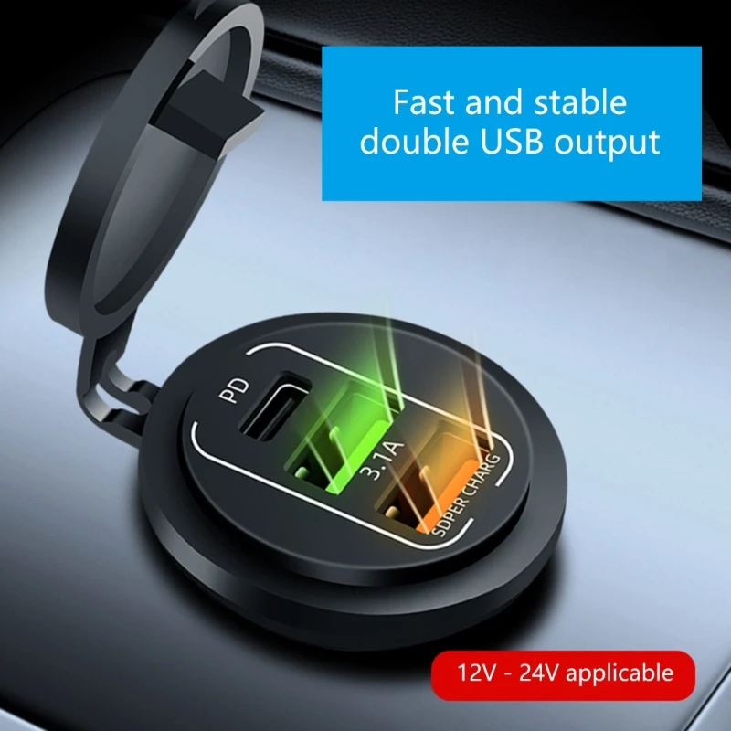 H3CE Multi Device Car Chargers 83W Total Output Double USB C Ports with Voltmeter Monitoring Plastic for Cars Trucks Boats