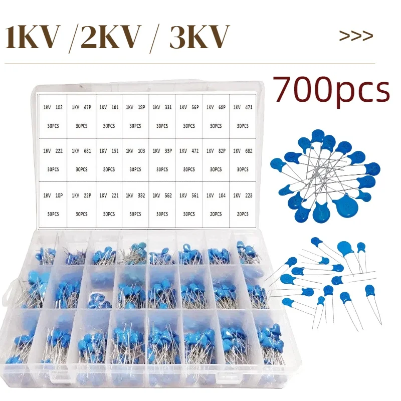 700pcs 1KV/2KV/3KV 24 Values High Voltage Ceramic Chip Safety Capacitor Assortment Kit 1KV 2KV 3KV Safety Capacitor