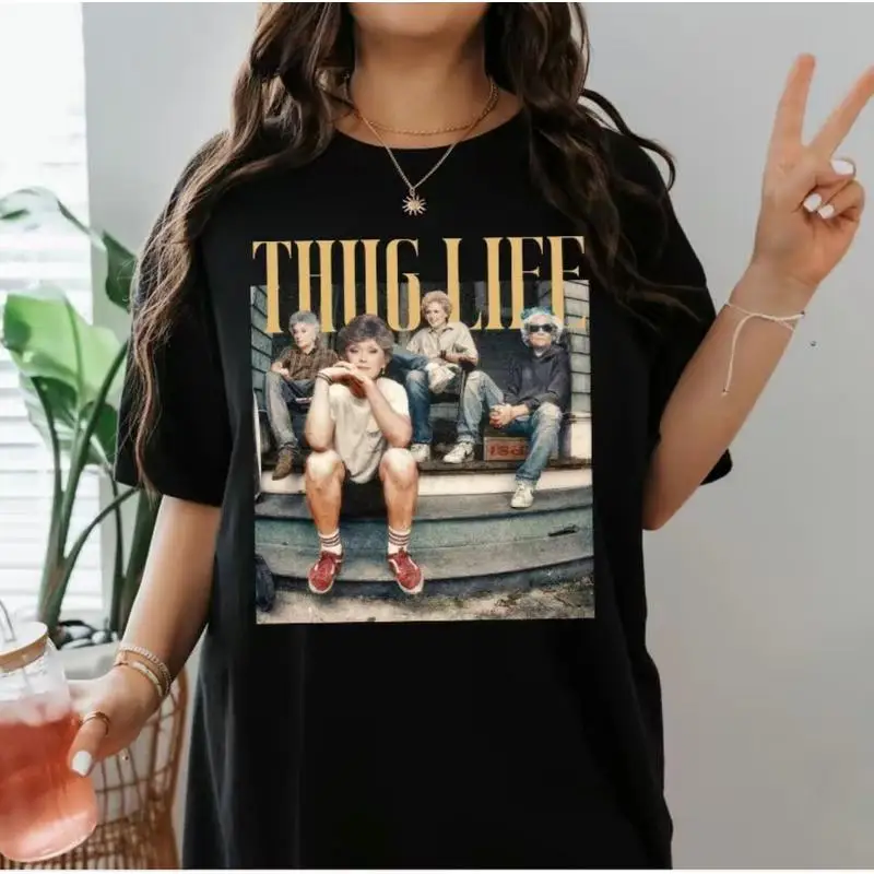 The Golden Girls Thug Life T-Shirt aus schwarzer Baumwolle S 5Xl