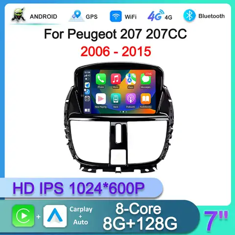 7 inch Car intelligent System for Peugeot 207 207CC 2006 - 2015 Navigation GPS DSP Stereo ANDROID 16 CarPlay Auto Touch Screen