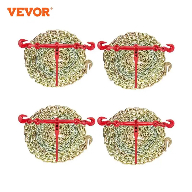 VEVOR Chain and Binder Kit Ratchet Load Binder 3/8 Inch-1/2 Inch  Adjustable Range with 10 Ft Chains Hauling Heavy Duty Industry