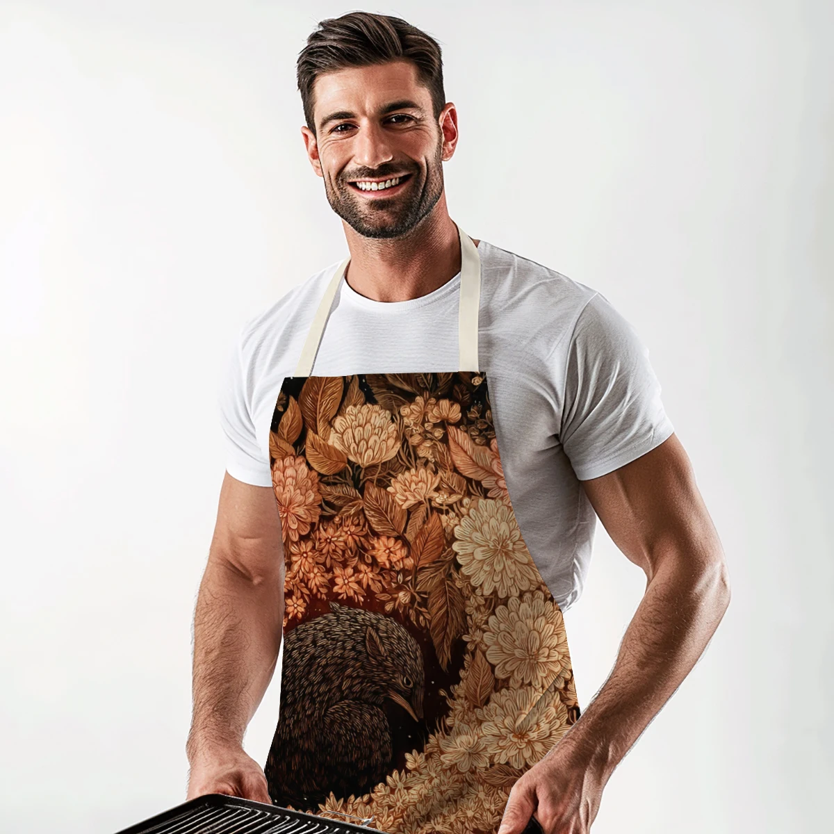 Festive Skull & Guitar Pattern Polyester Apron - Stylish Cooking Baking Apron for Home Kitchen, Art Crafting Use