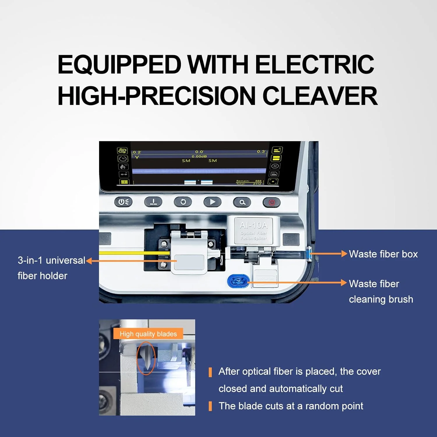 AI-10A Optical Fiber Fusion Splicer  Fiber Fusion Splicer Core Alignment with OPM function High-Precision Cutter Integrated