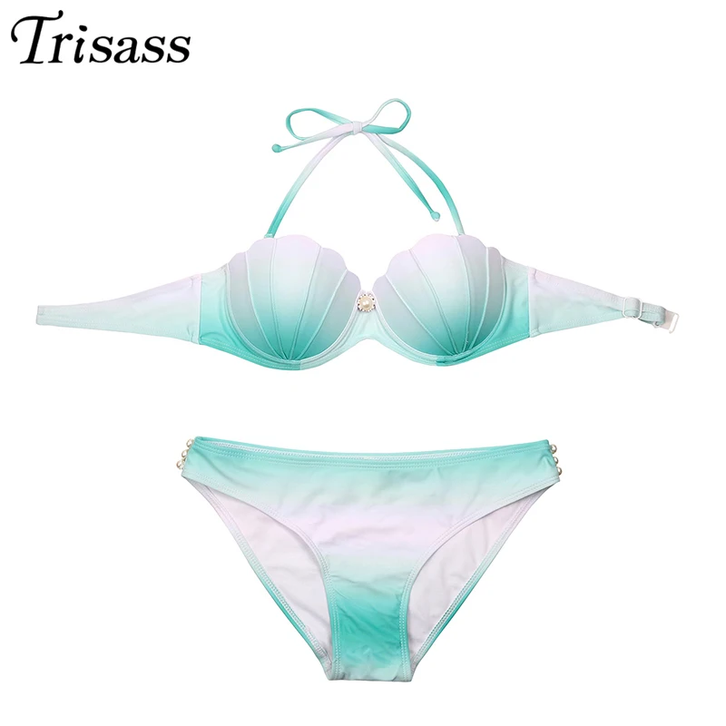 Trisass-Conjunto de Bikini de conchas para mujer, bañador Sexy de cintura baja con aros, traje de baño de realce de talla grande, Bikini brasileño para adolescentes, S-XL 2022