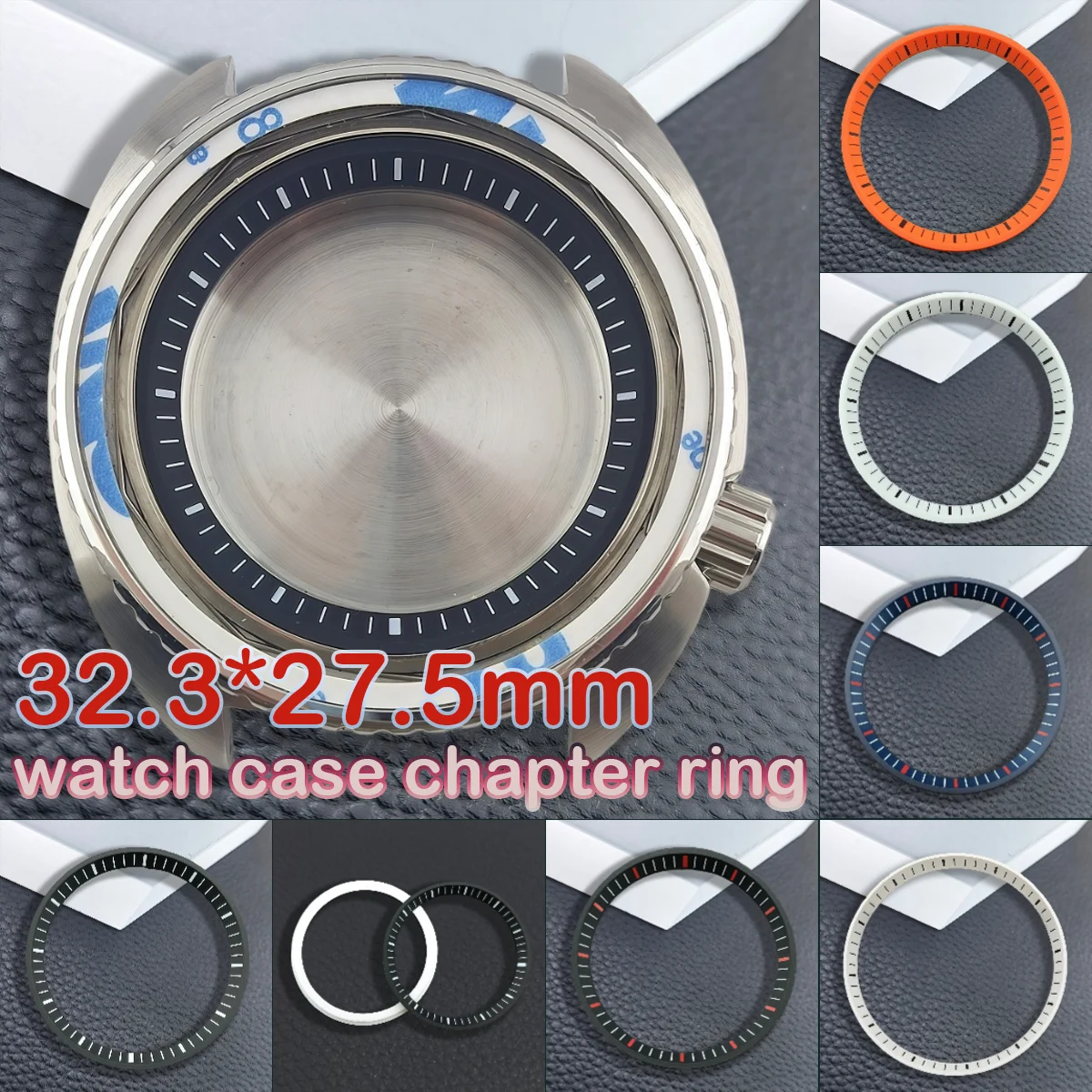 32.3mm * 27.5mm watch chapter ring SRPE case with replaced with white/black hard plastic inner ring Fit NH35/NH36 c