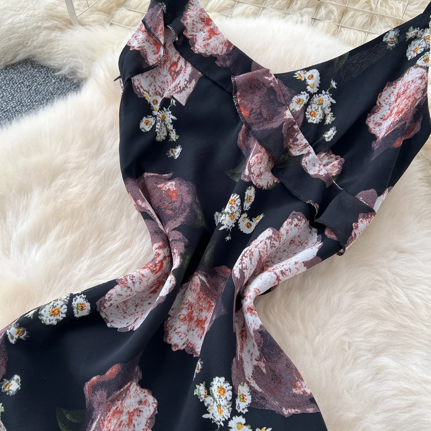 Chic vintage sexy volant stampa sottile elegante fata moda coreana Boho vestito estivo abbigliamento donna