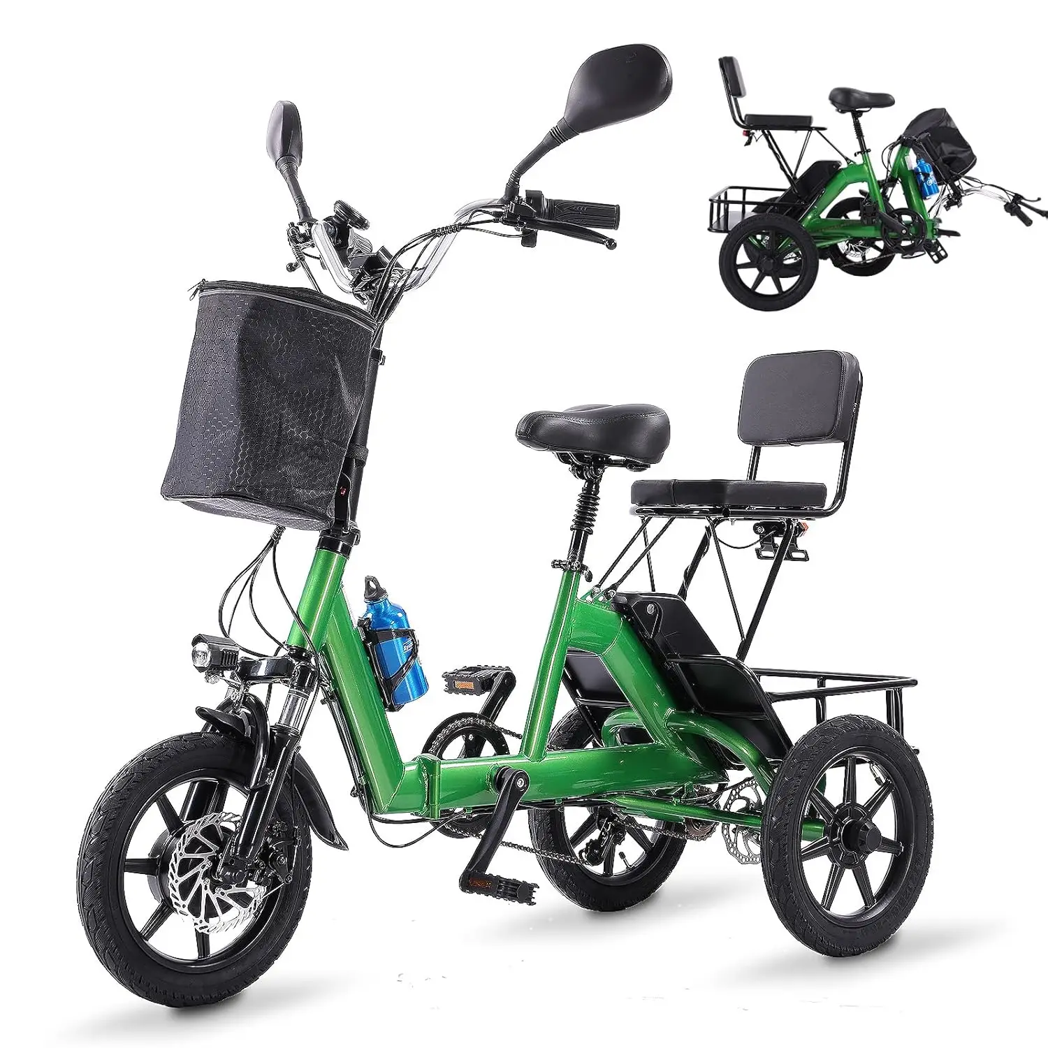 Electric Trike Bike, Peak 500W Brushless Motor Folding Trike Ebike, 480Wh Removable Battery, Step-Thru 3 Wheel, Customized