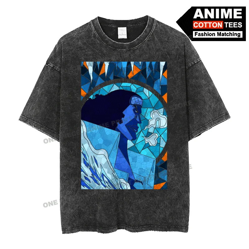 

Anime Peripheral Clothing ONE PIECE - Kuzan Print T Shirt y2k Street styl Men Women Short Sleeve Retro Cotton Washed Loose Tees