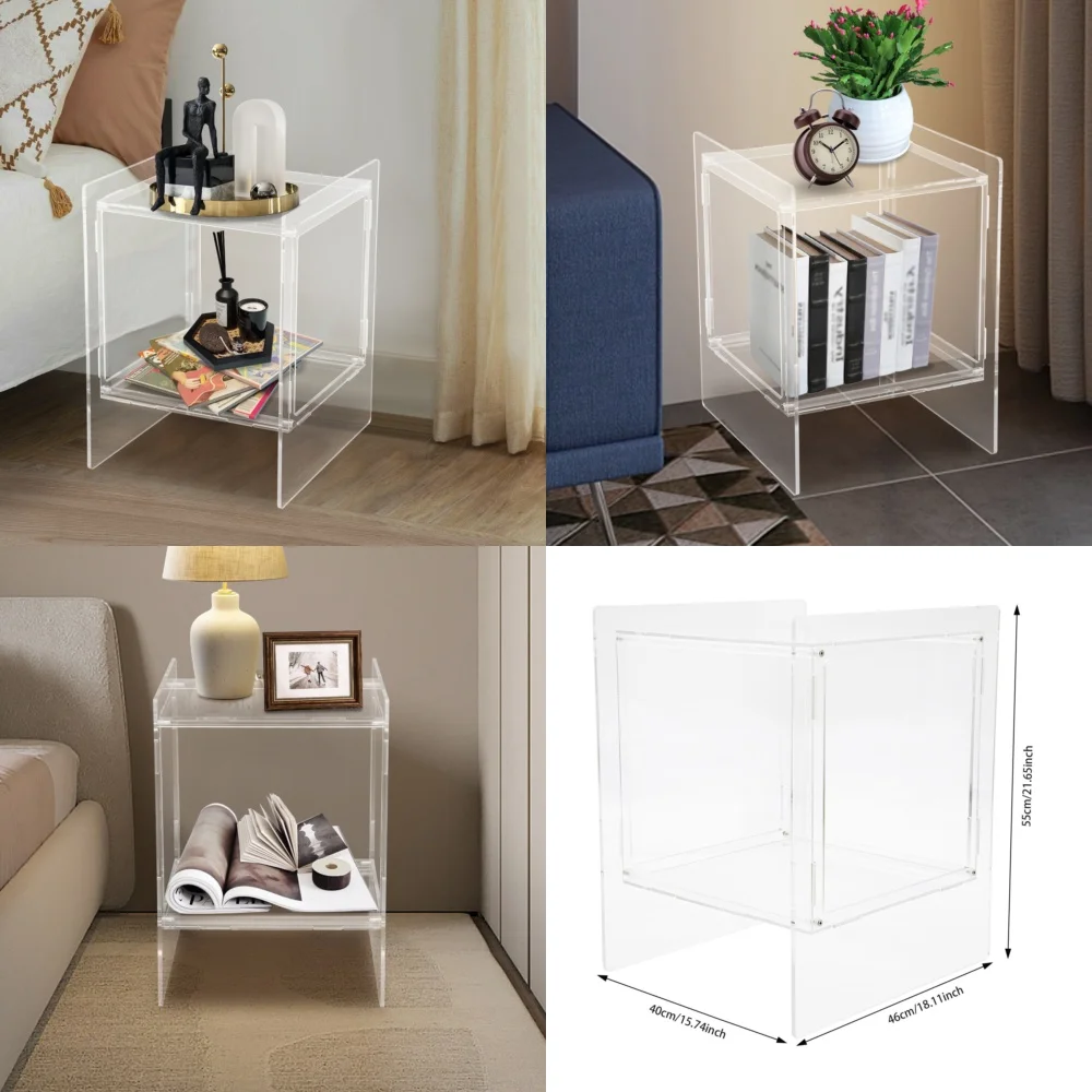 Café TablesClear Acrylic Side Table End Table for Living Room Bedside Modern Minimalist Design Durable 2 Pack