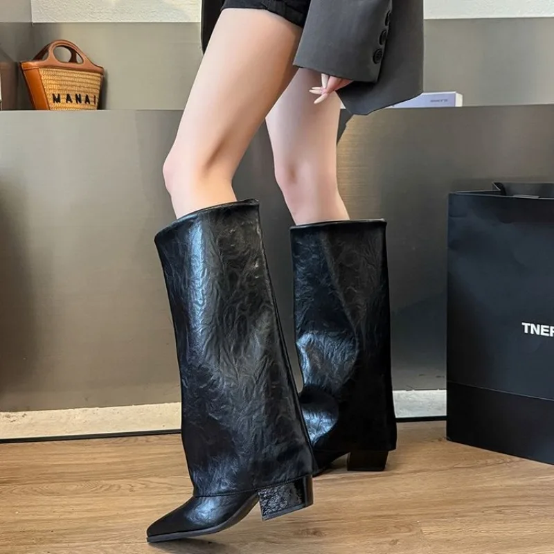 Women Chunky High Boots Pointed Toe Shoes Sexy Lady Dress Gladiator Autumn New 2026 Trend Retro Fad Woman Boots Goth Botas Mujer