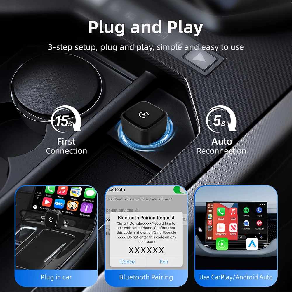 Kabelloser CarPlay-Adapter Kabelloses Android Auto AI Smart Box Mini 2-in-1 Intelligentes System für Kabelgebundenes CarPlay im Auto – Detail 6