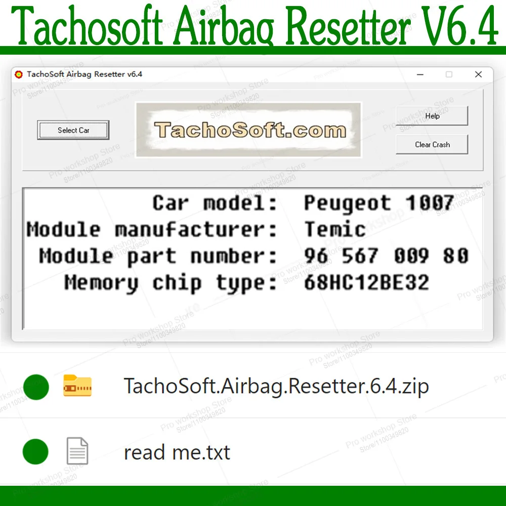 Tachosoft Airbag Resetter V6.4 per eliminare Crashdata da Airbag ECU Dumps Software per auto per rimuovere i dati di crash da airbag ECU