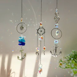 1pcs Alloy Boat Wheel Boat Anchor Crystal Pendant Garden Suncatcher Outdoor Wind Chime Decoration Charm