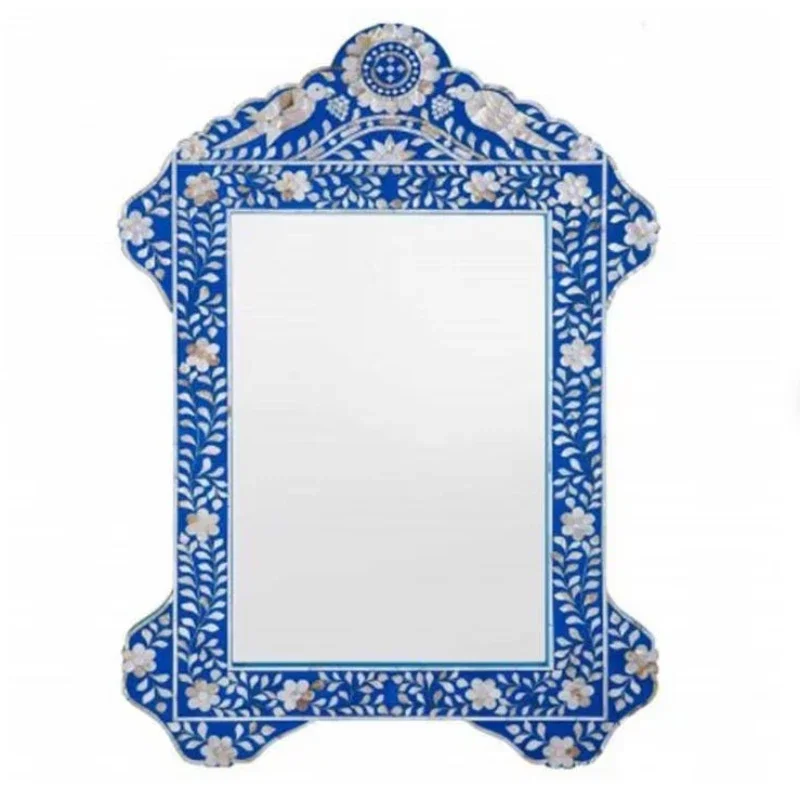 For Wooden Mirror Frame Design Bone Inlay Blue Decorative Handmade Framed Mirror Wall Decor Luxury Home