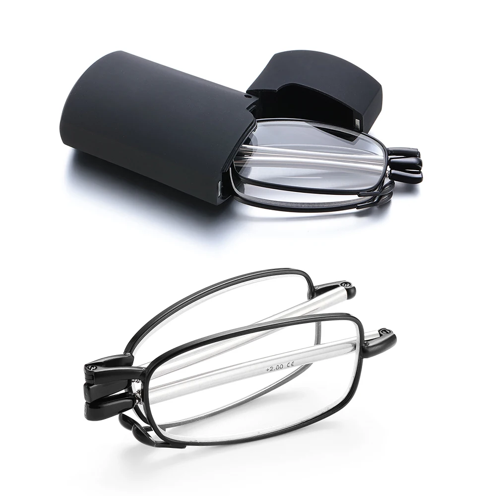 Men and Women Alloy Frame Rotation Presbyopia Eyeglasses Telescopic Legs Folding Reading Glasses Includes Glasses Case