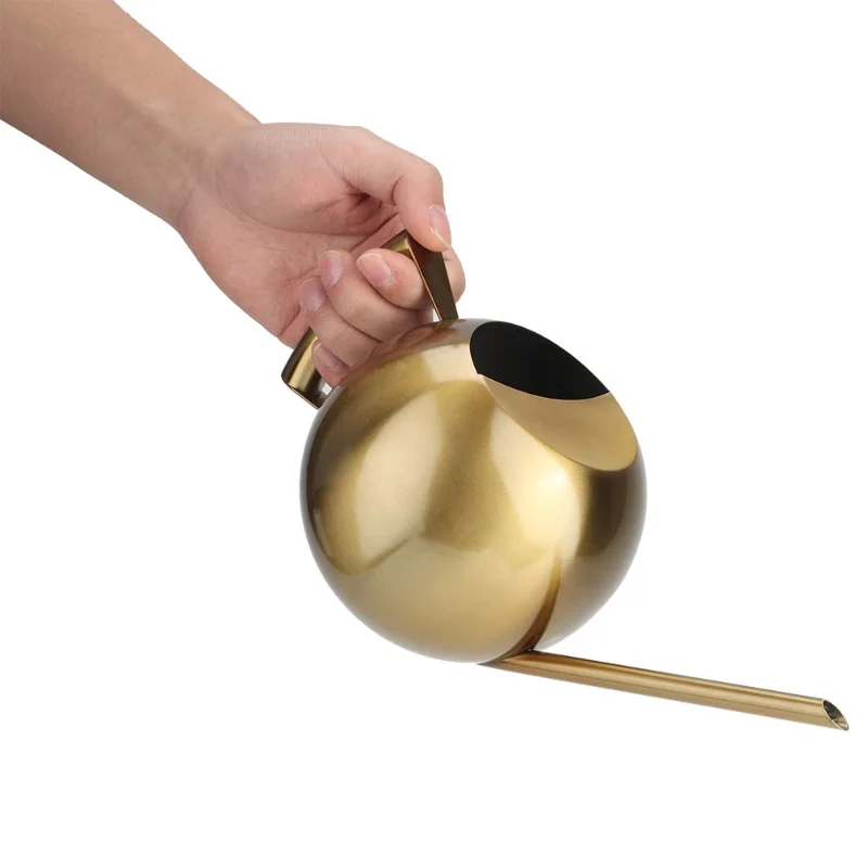 C5 1000ml Spherical Stainless Steel Watering Can Sprinkle Pot Garden Plants Flower Tool Large Long Mouth Watering Bottle Home