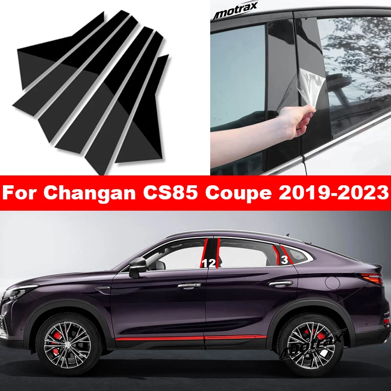 Car Window Door Column B C Pillar Post Cover for Changan CS85 Coupe 2019 2020-2023 Glossy Trim Protective Sticker Accessories