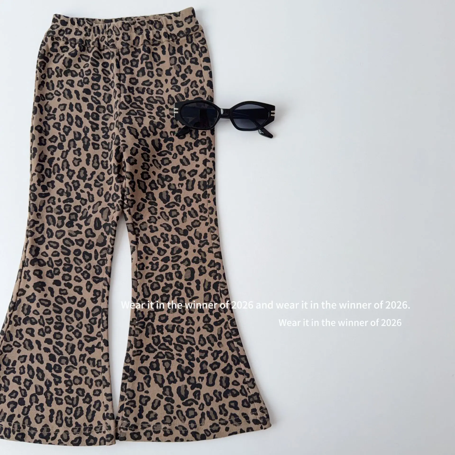 Girls Pants 2026 Spring and Autumn New Children's Clothing Korean Style Girl Baby Slim Casual Leopard Ripple Point Flared Pants