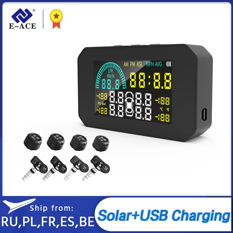 

E-ACE K15 TPMS sensor Solar Car Tire Pressure Sensor Auto Security Alarm System Digital Display Tire pressure sensors