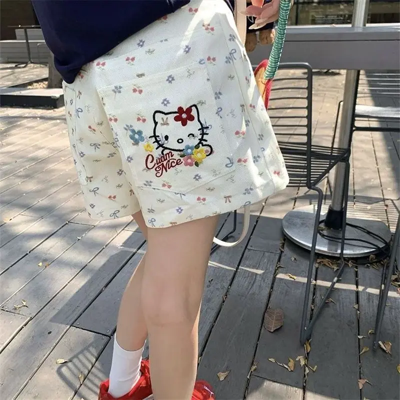 

Kawaii Sanrio Hello Kitty шорты в картонной упаковке аниме мягкие удобные креативные прямые широкие брюки высокого качества милые девушки одеваются
