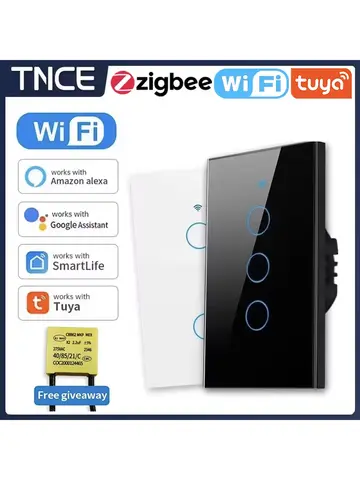 TNCE Tuya US WiFi or zigbee Smart Wall Switch 1/2/3/4 Gang Wire Touch Sensor LED Light Switches Smart Home Alexa Google Home
