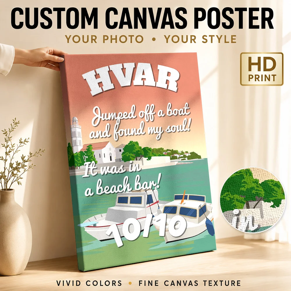 Hvar Croatia 10/10 Jumped Off A Boat Found Framed Canvas Print Poster Custom Photo Modern Aesthetic Wall Art for Bedroom Decor