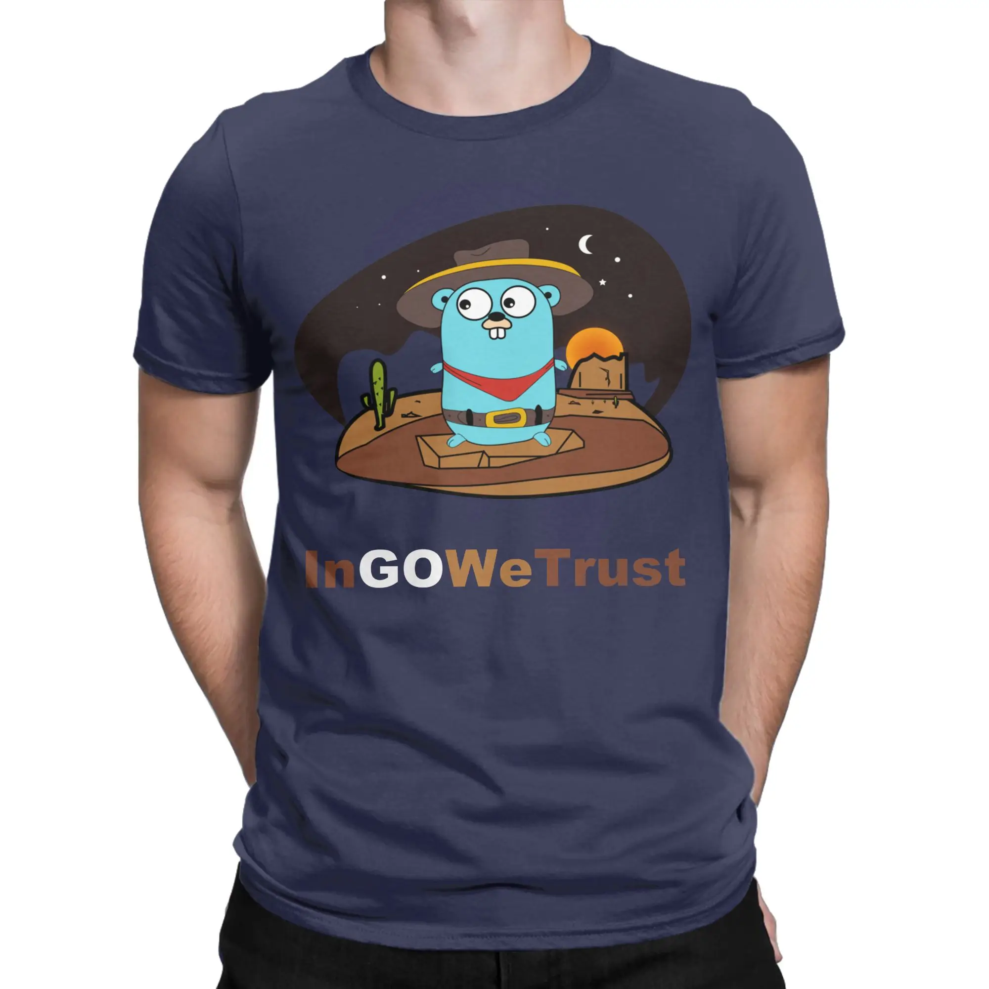 Golang Gopher In Go We Trust Programmer Coding Developer T Shirts Men Cotton T-Shirt O Neck  Tee Shirt Short Sleeve Clothes